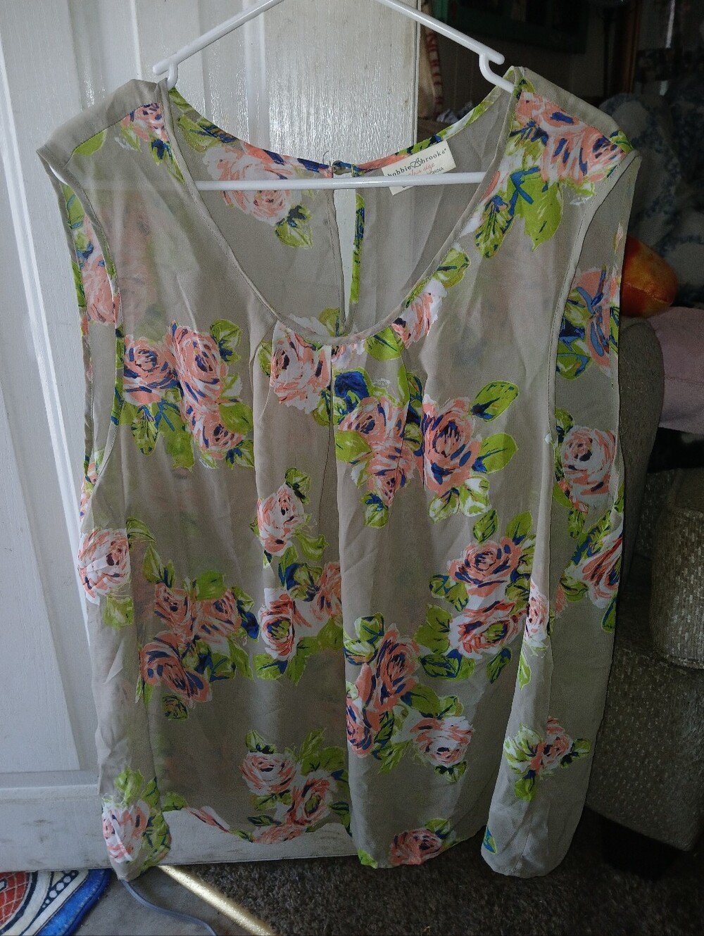 Bobbie Brooks Floral Tank in Green & Coral, Layering, Sheer, Whimsy, Cottagecore